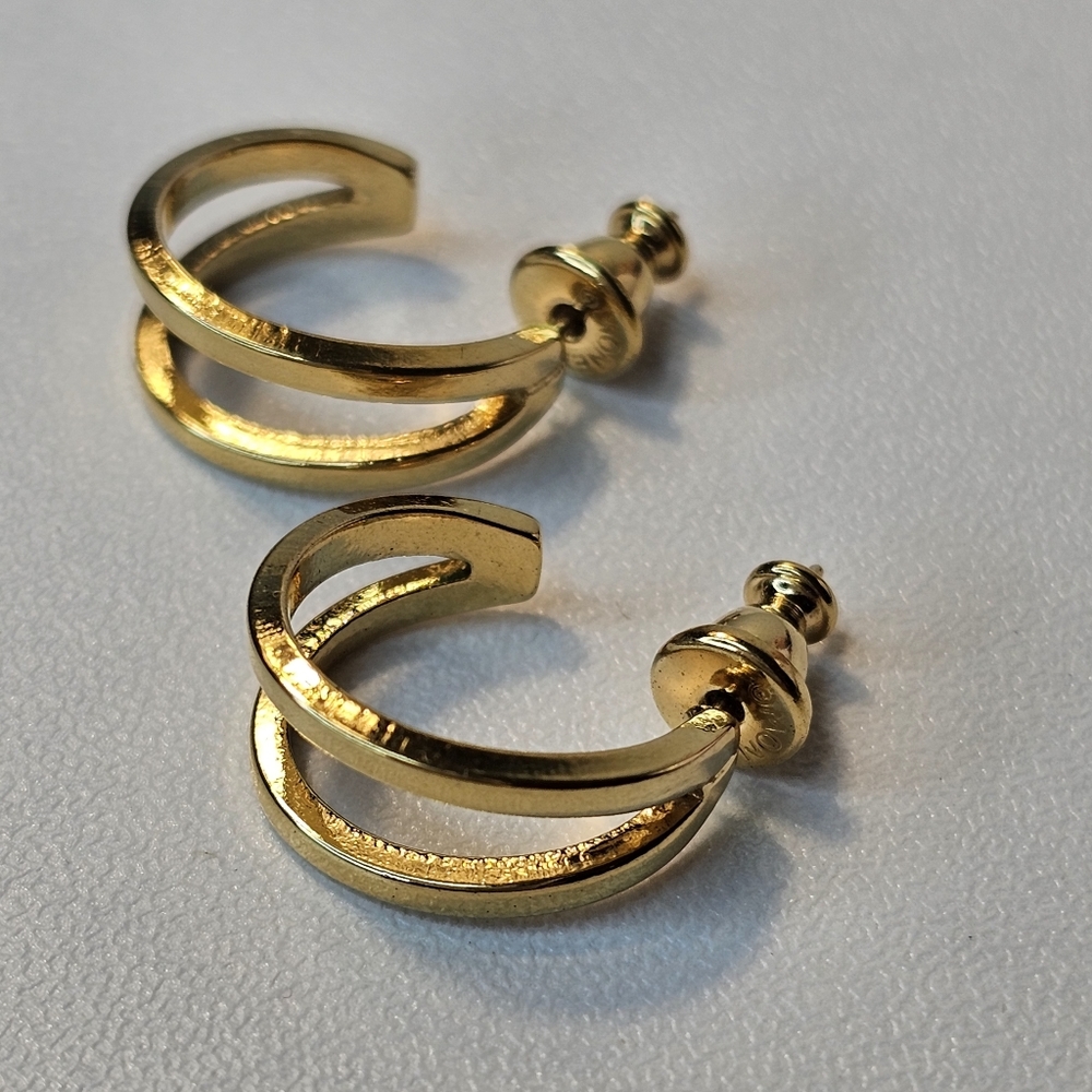 MONET pierced gold-toned double half-hoop earrings